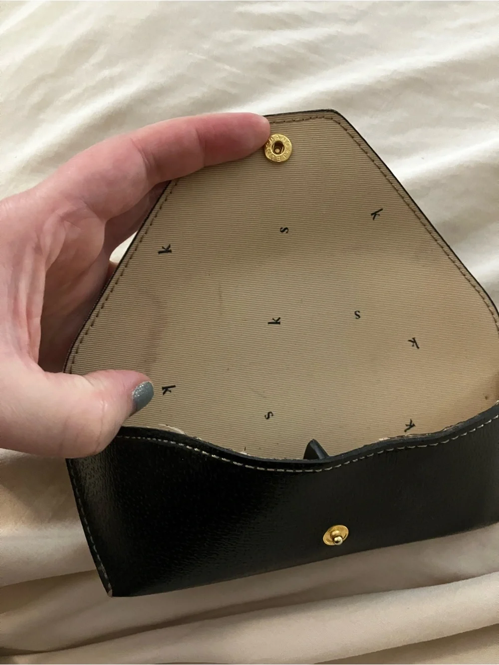 Kate Spade New York Black faux Leather Envelope Glasses Case Logo Lining